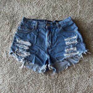 Levi's 550 Distressed High-Waist Denim Shorts
